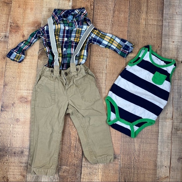 Boys 12-18 Months Matching Suspender Pant Plaid Bodysuit Outfit + Tank Bodysuit - Picture 1 of 16